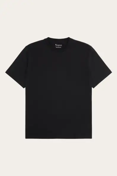 KnowledgeCotton Apparel mannen vegan T-Shirt Voor Heren Met Borduursel Op De Borst, Zwart Gitzwart.
