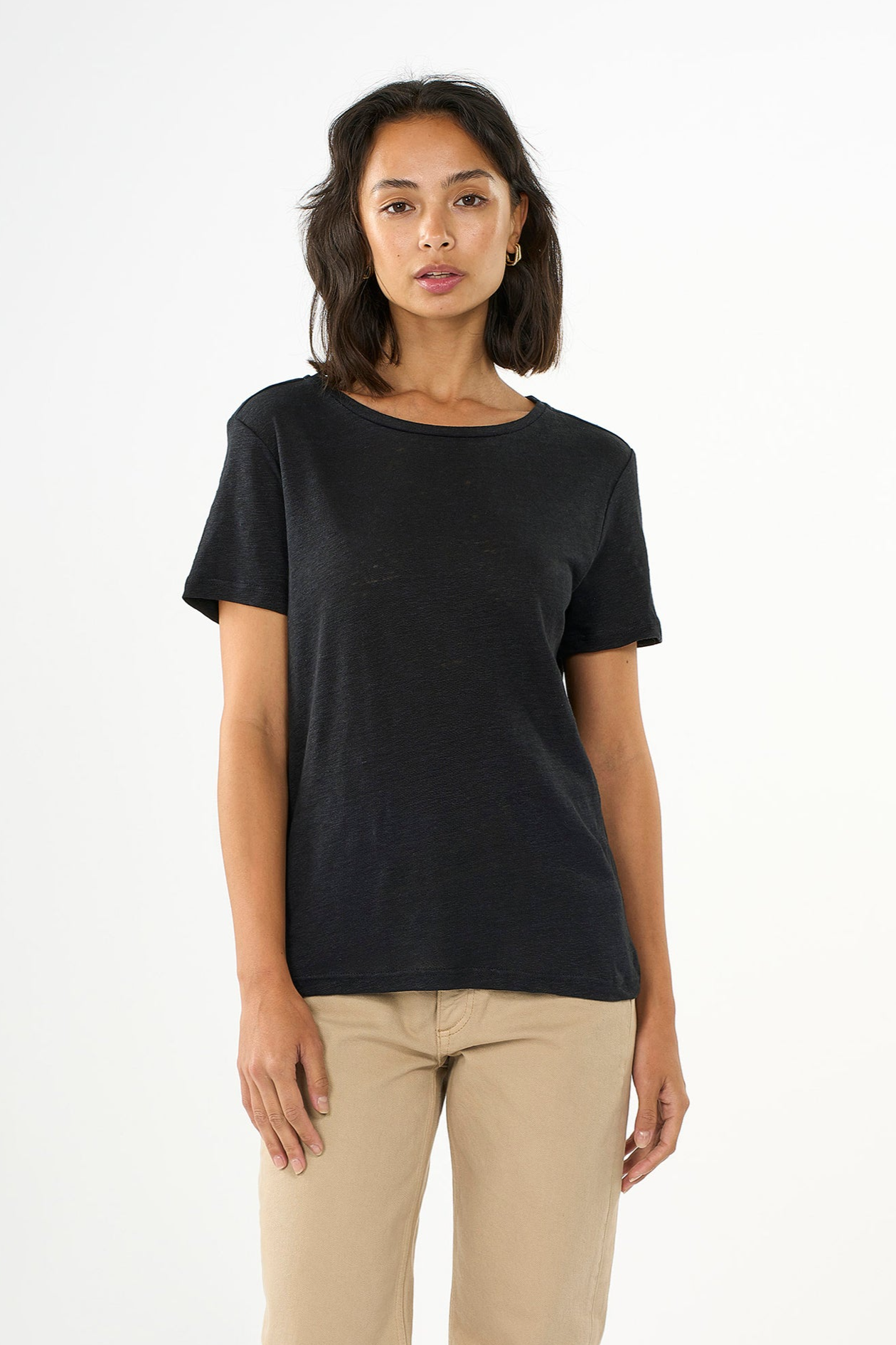 KnowledgeCotton Apparel  T-Shirt Reg Linen Black Jet