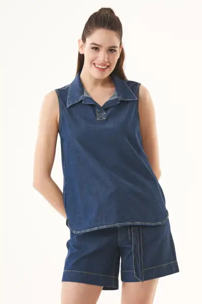 ORGANICATION  Blousetop Van Denim Van Biologisch Katoen
