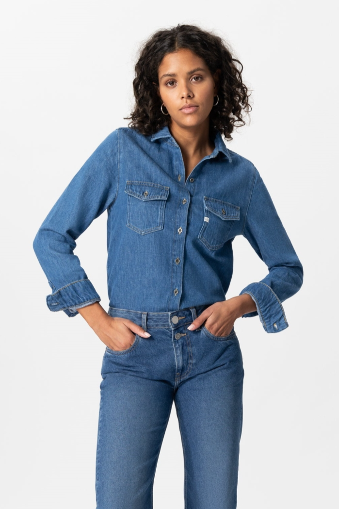 MUD Jeans  Overhemd Shirley Medium Steenblauw