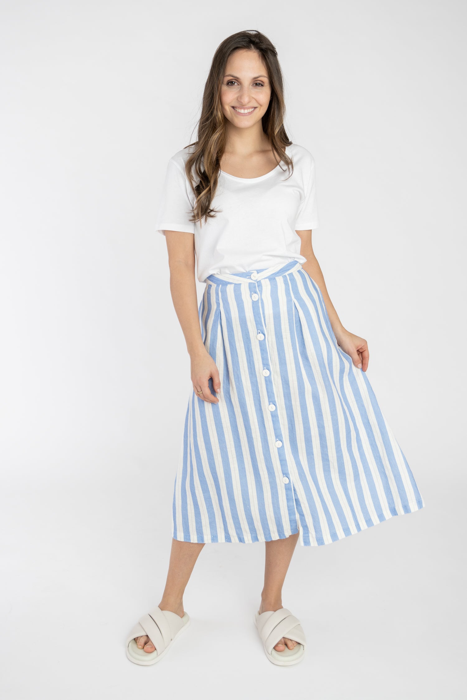 STORY OF MINE  Midi Rok Gestreept Gebroken Wit & Blauw