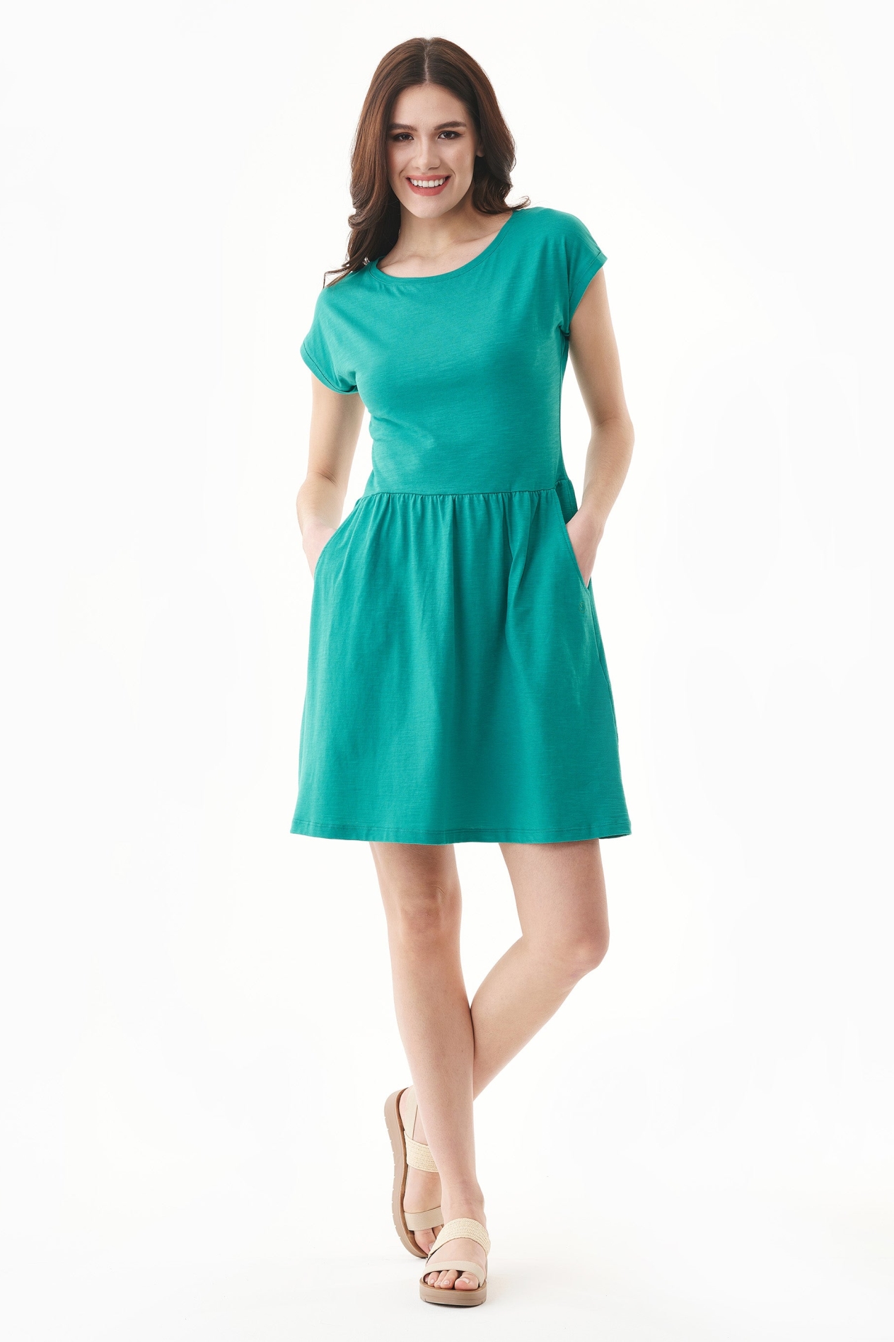ORGANICATION  Jurk Jersey Slub Smaragdgroen