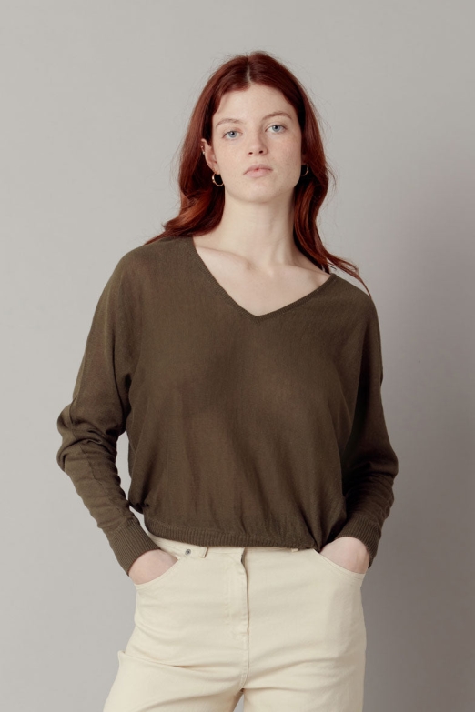 KOMODO  Trui Clover Batwing Donker Kaki Groen
