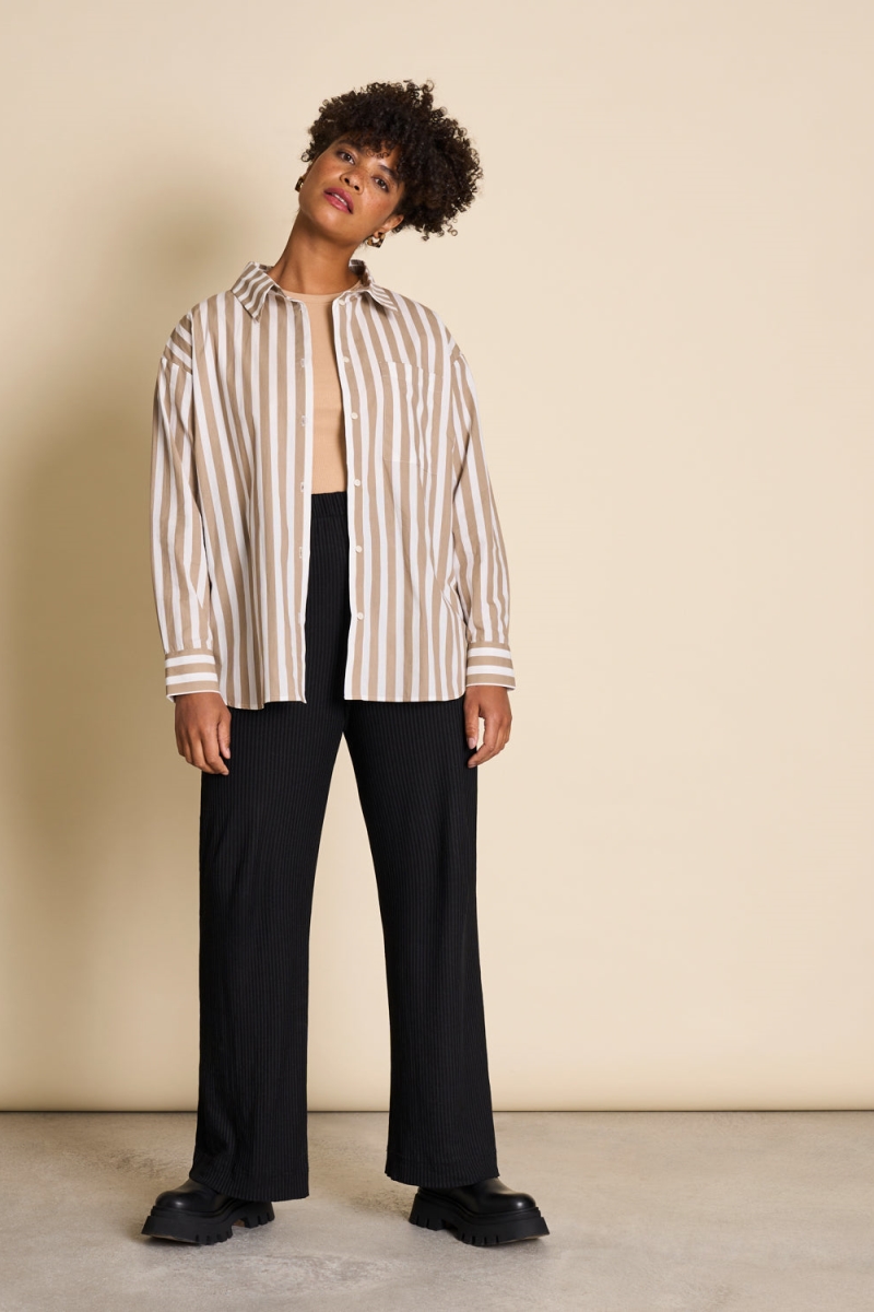 JAN 'N JUNE  Blouse Mamro Wit Camel Gestreept