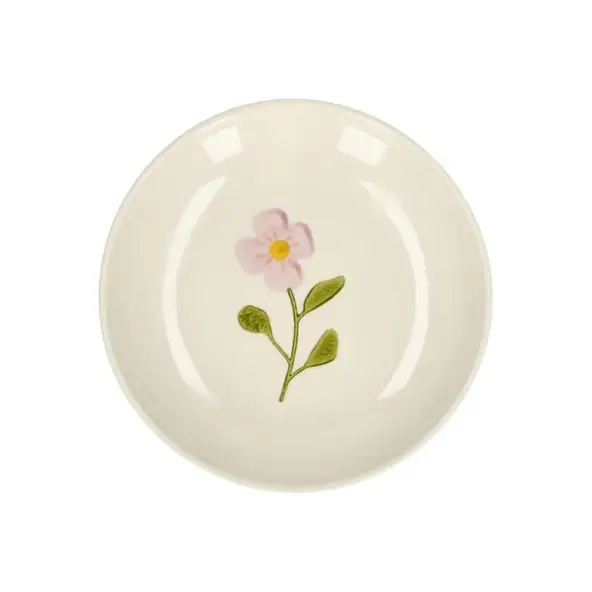 Gebaksbordje, steengoed, roze bloem, Ø 16 cm