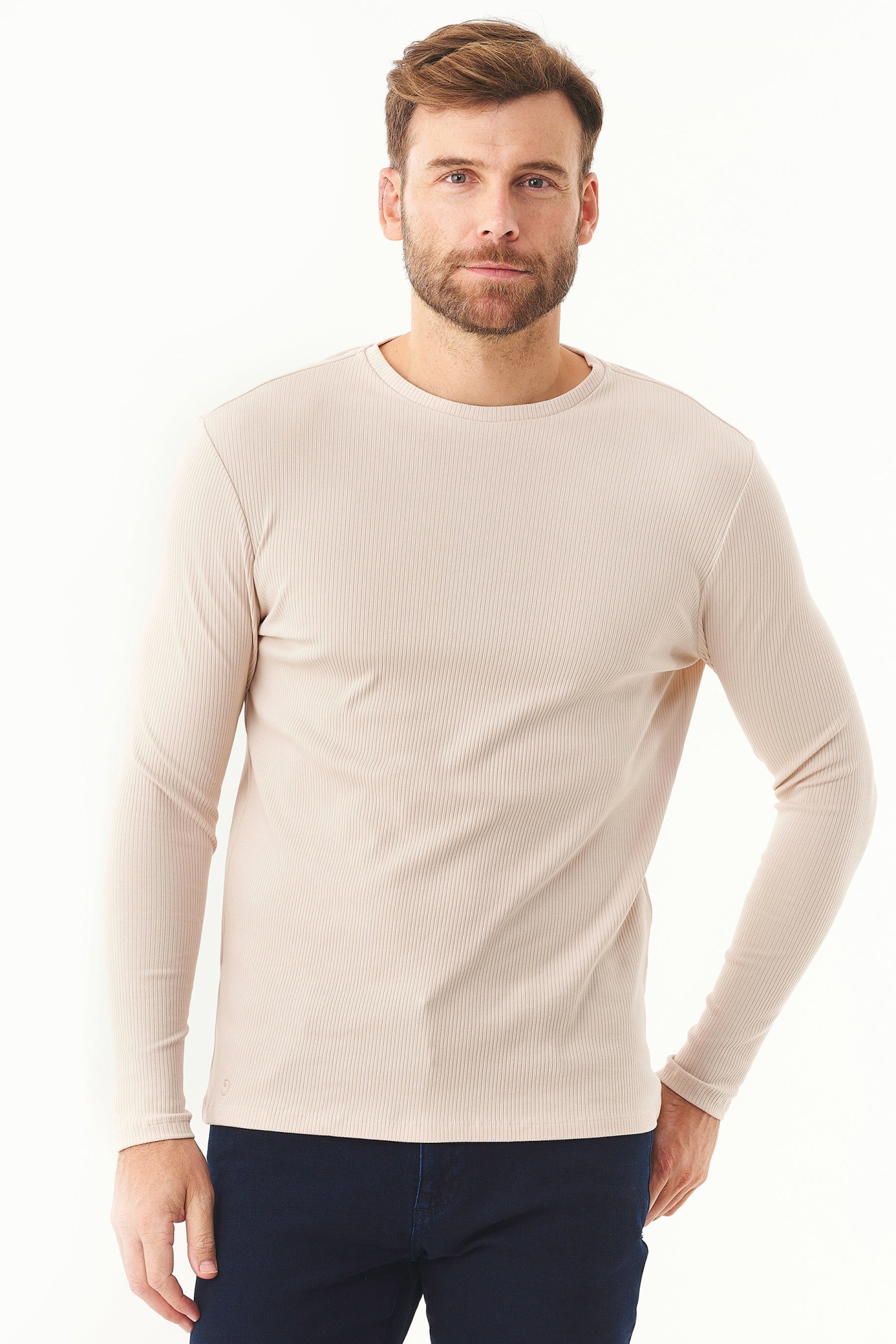 ORGANICATION mannen vegan Geribbeld Lange Mouwen Shirt Stone