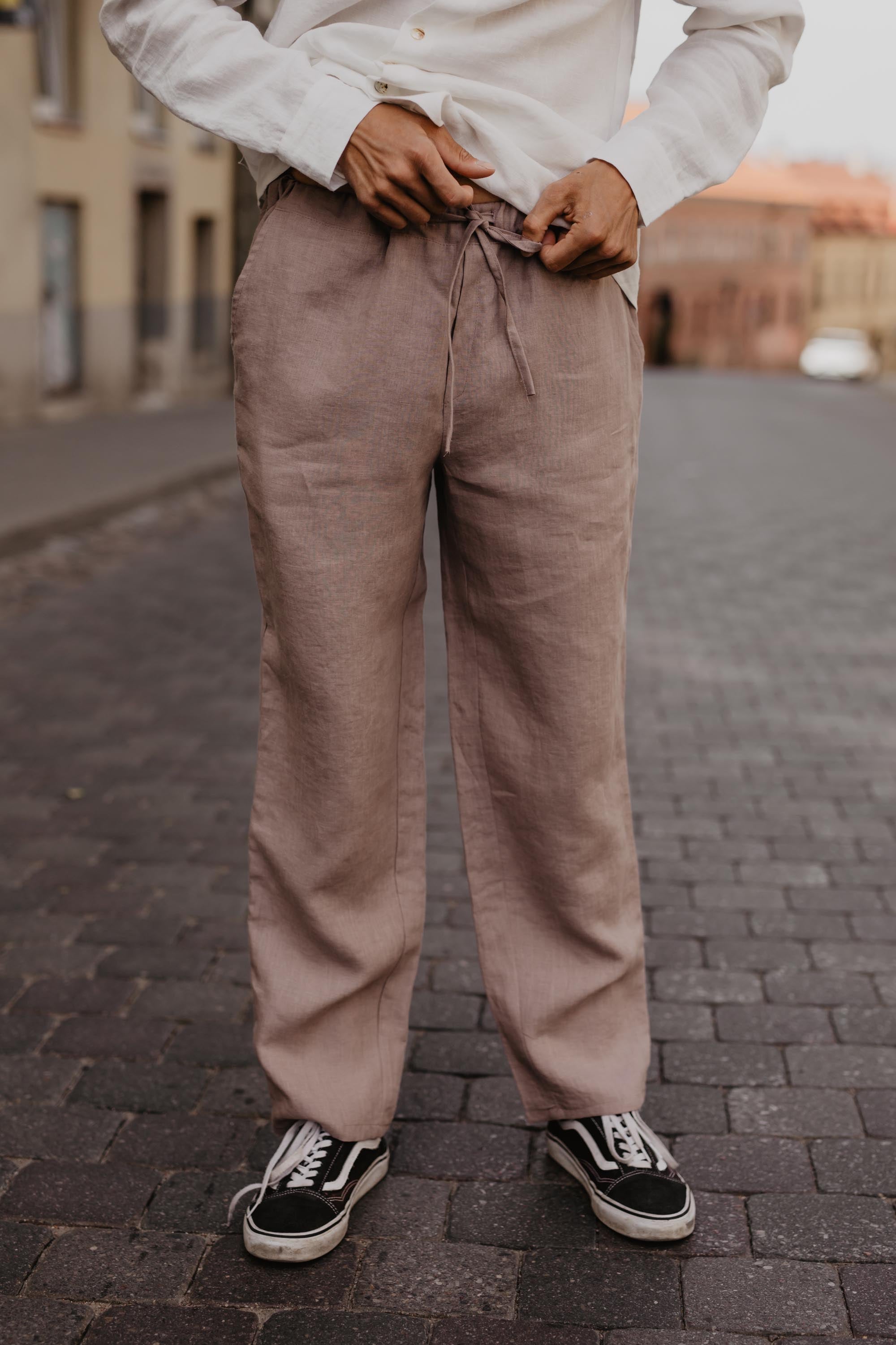 AmourLinen mannen vegan Linnen Broek Adonis Rosy Brown