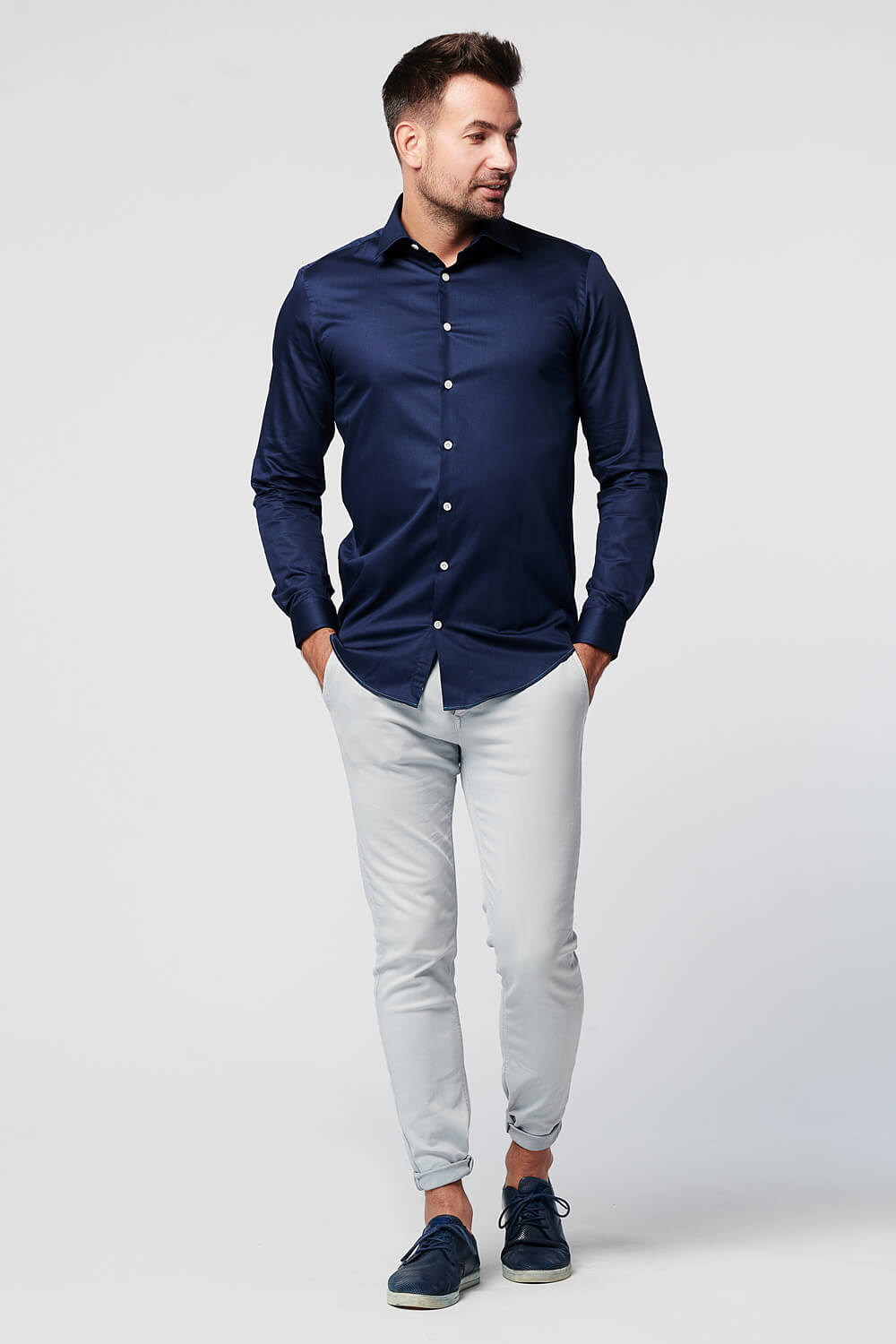 SKOT mannen vegan Overhemd - Slim Fit - Marineblauw Satijn