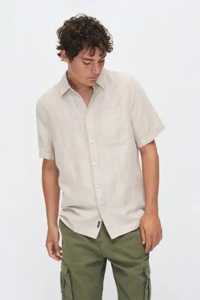 Kuyichi mannen vegan Shirt Nolan Zandbeige