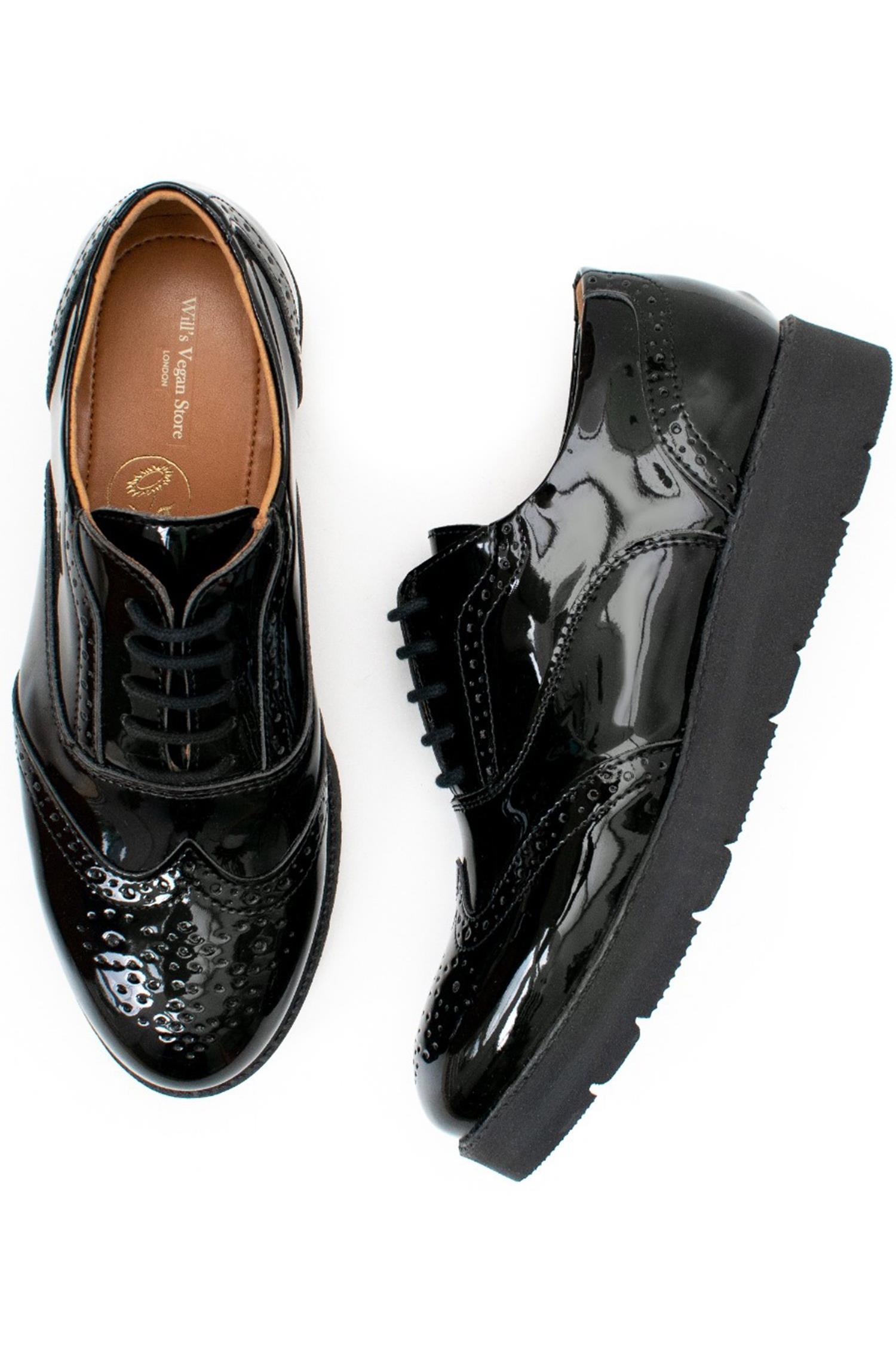 Will's Vegan Store  Brogues Flatform Patent Zwart