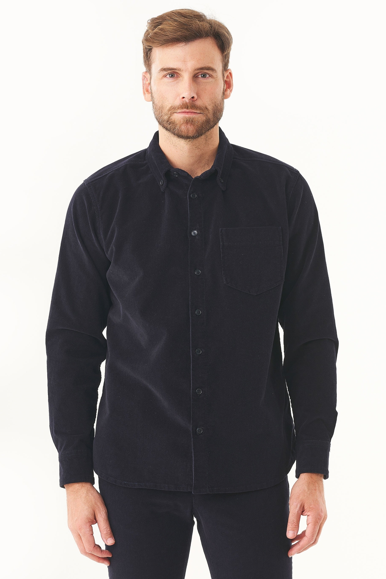 ORGANICATION mannen vegan Corduroy Overhemd Dark Navy