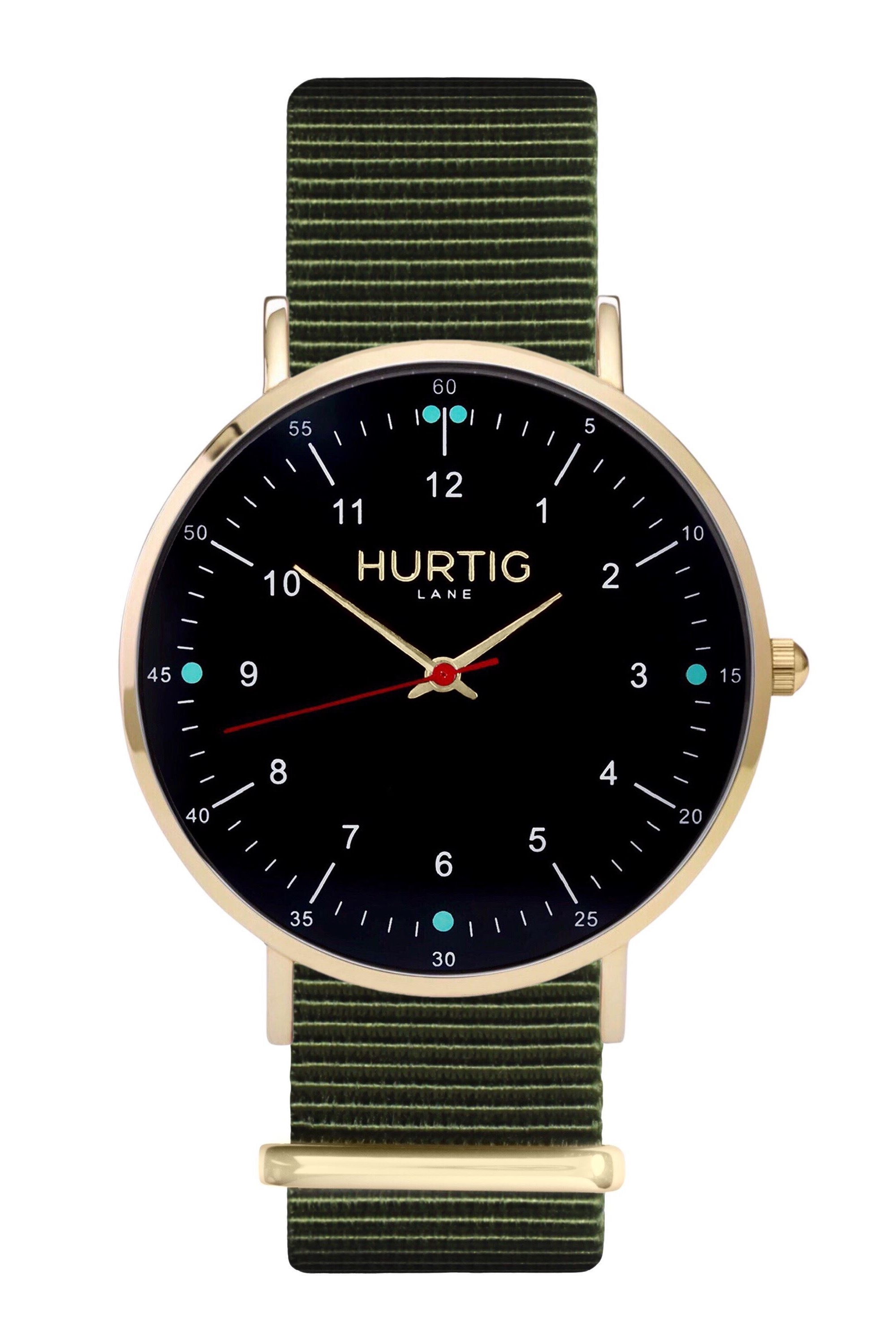 Hurtig Lane mannen vegan Moderna Nato Horloge Goud, Zwart & Olijfgroen
