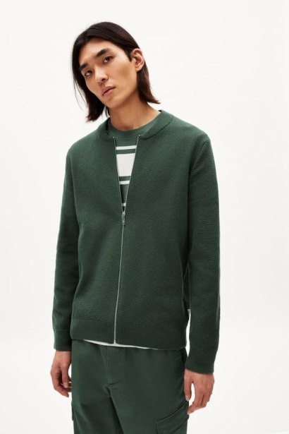 ARMEDANGELS mannen vegan Trui Met Rits Aagadi Compact Groen