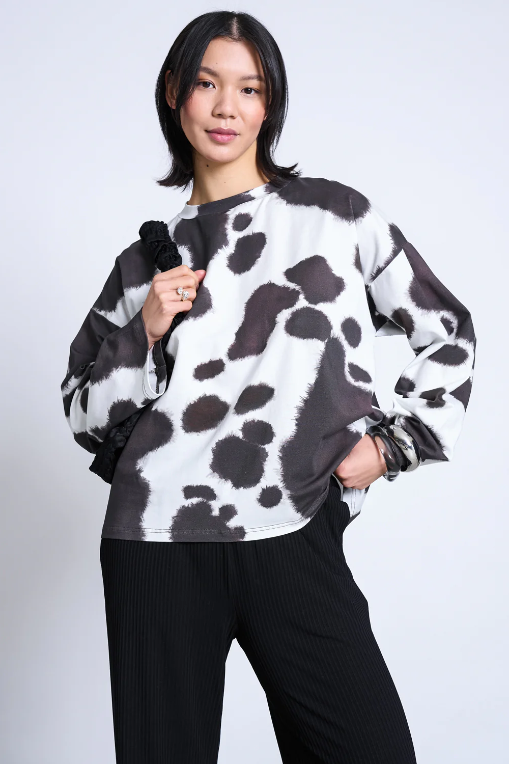 JAN 'N JUNE  Oversized Topje Met Lange Mouwen En Print Koeienprint