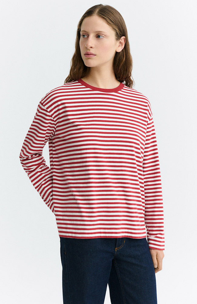 Thinking MU  Longsleeve Emily Gestreept Wit/Rood