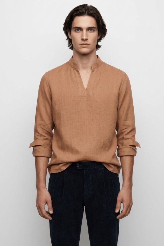 De IONESCU mannen vegan Shirt Viscri Cappuccino