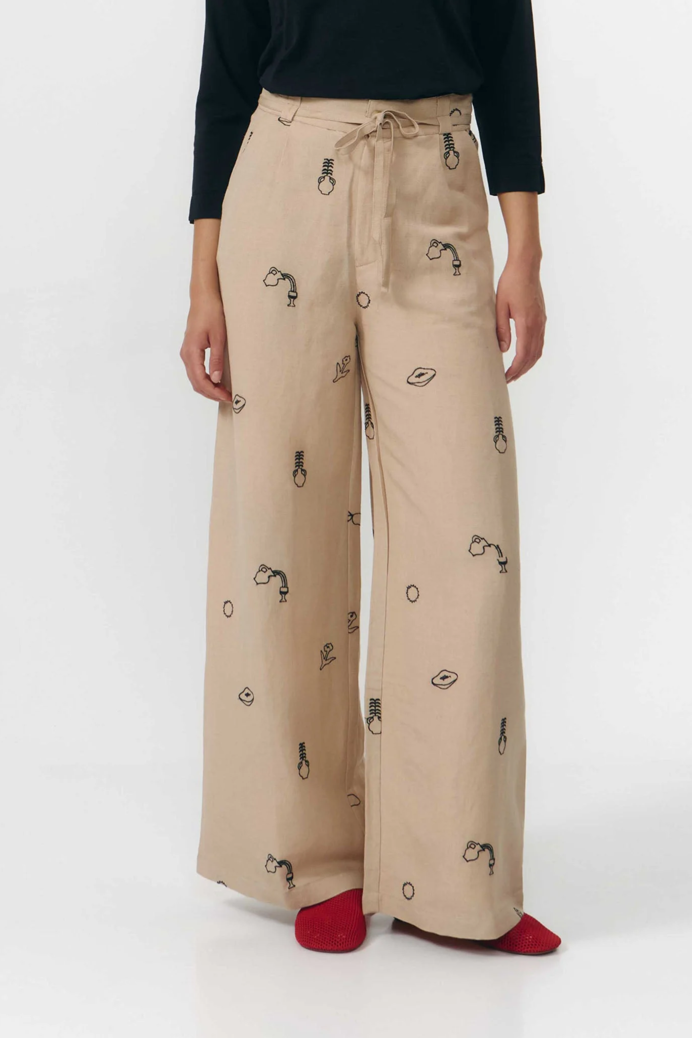 SUITE13LAB  Broek Ramala Met Borduurwerk, Beige