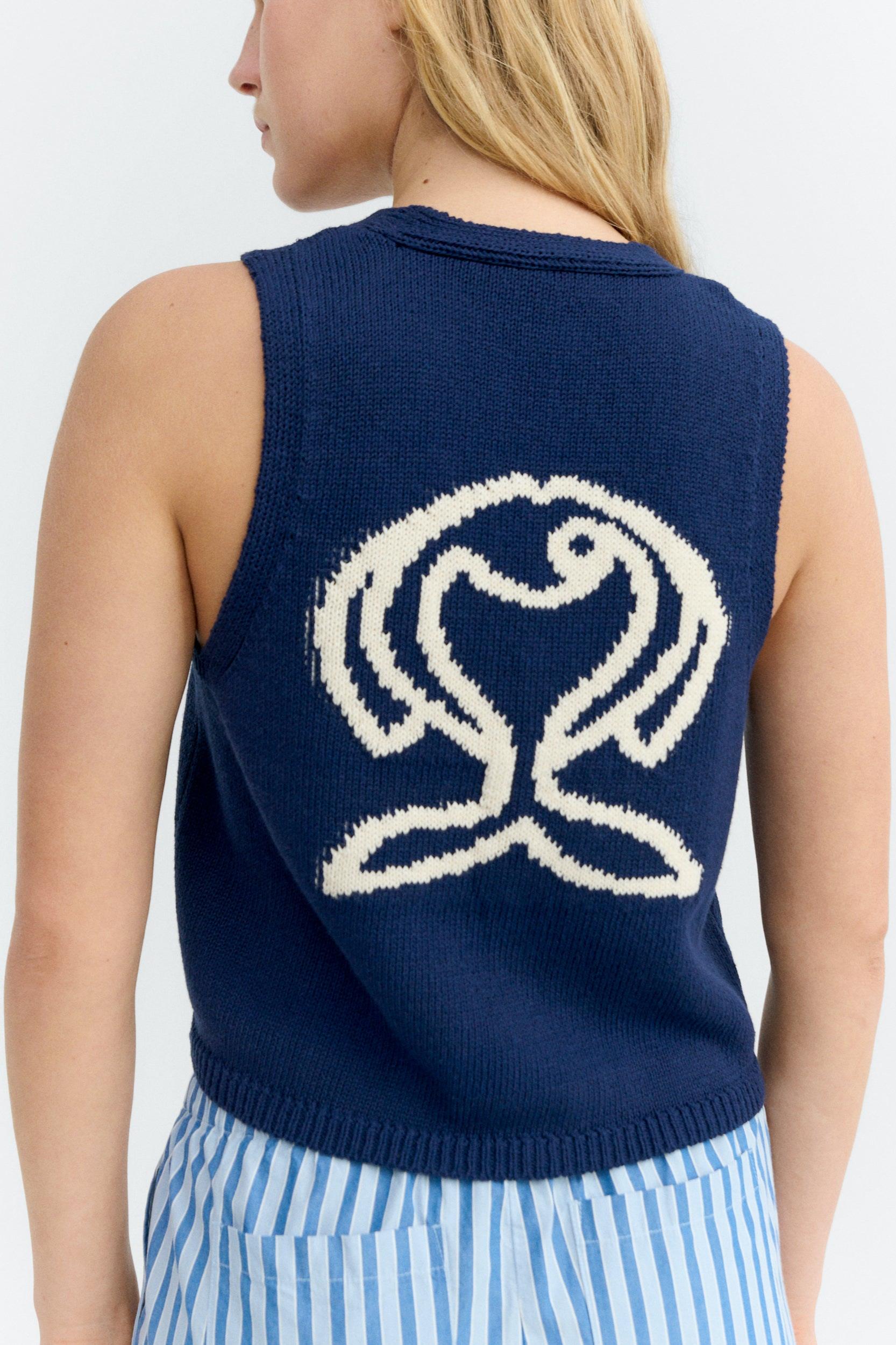 Thinking MU  Gebreid Vest Met Vismotief, Marineblauw