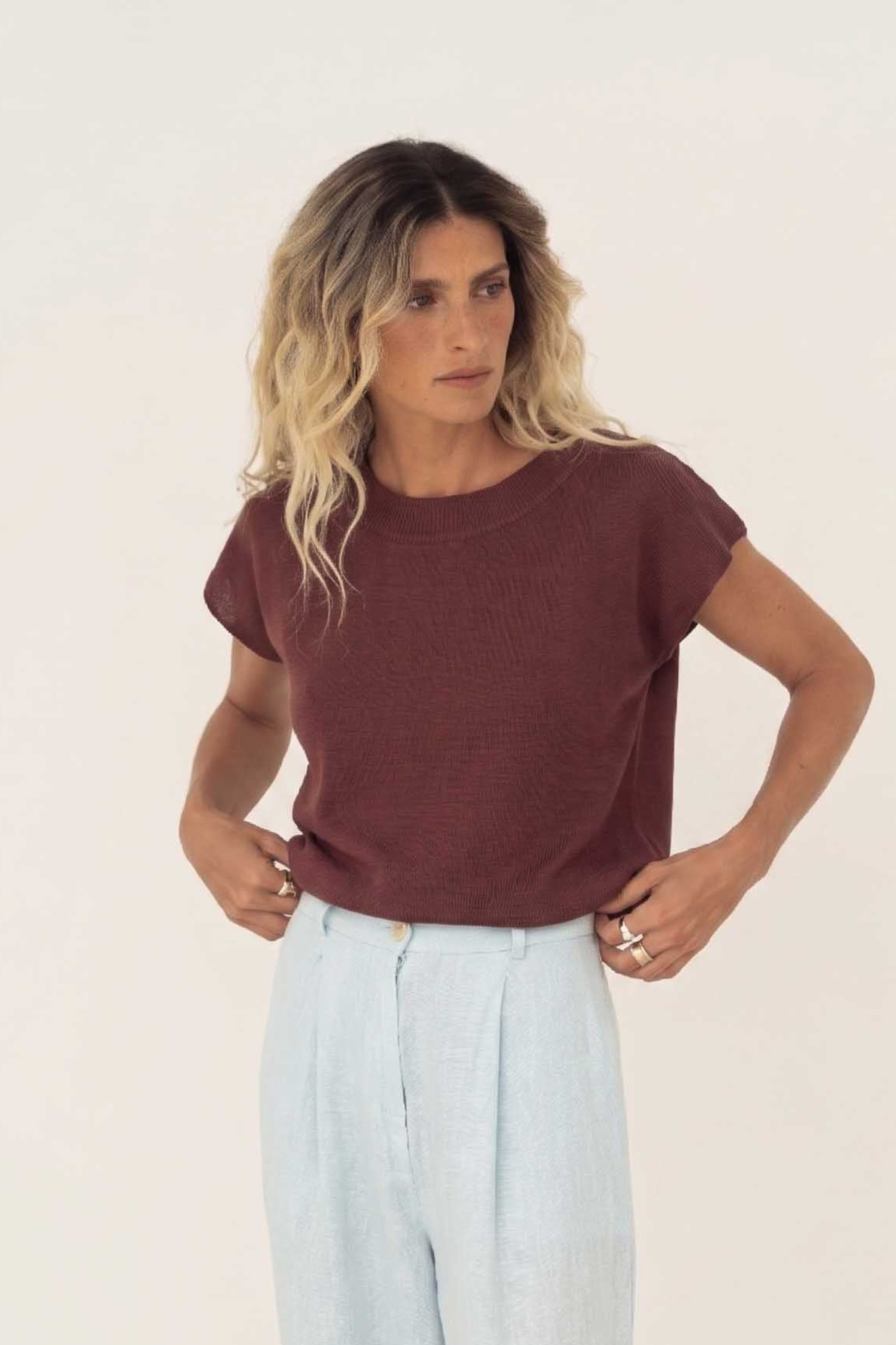 NÃ¤z  T-Shirt Lucia Gebreid Bruin