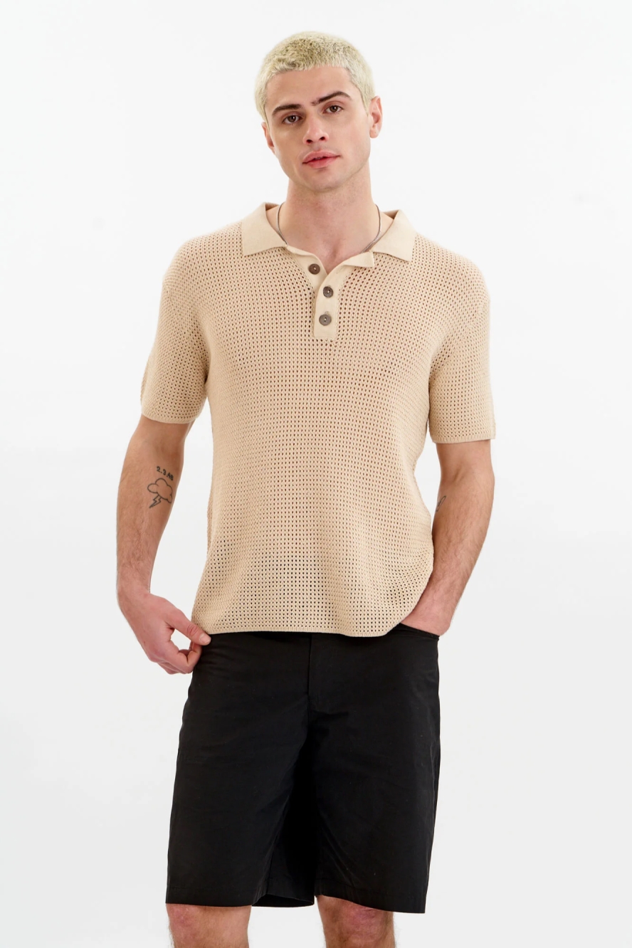 KOMODO mannen vegan Polo Oliver Gebreide CrÃ¨me