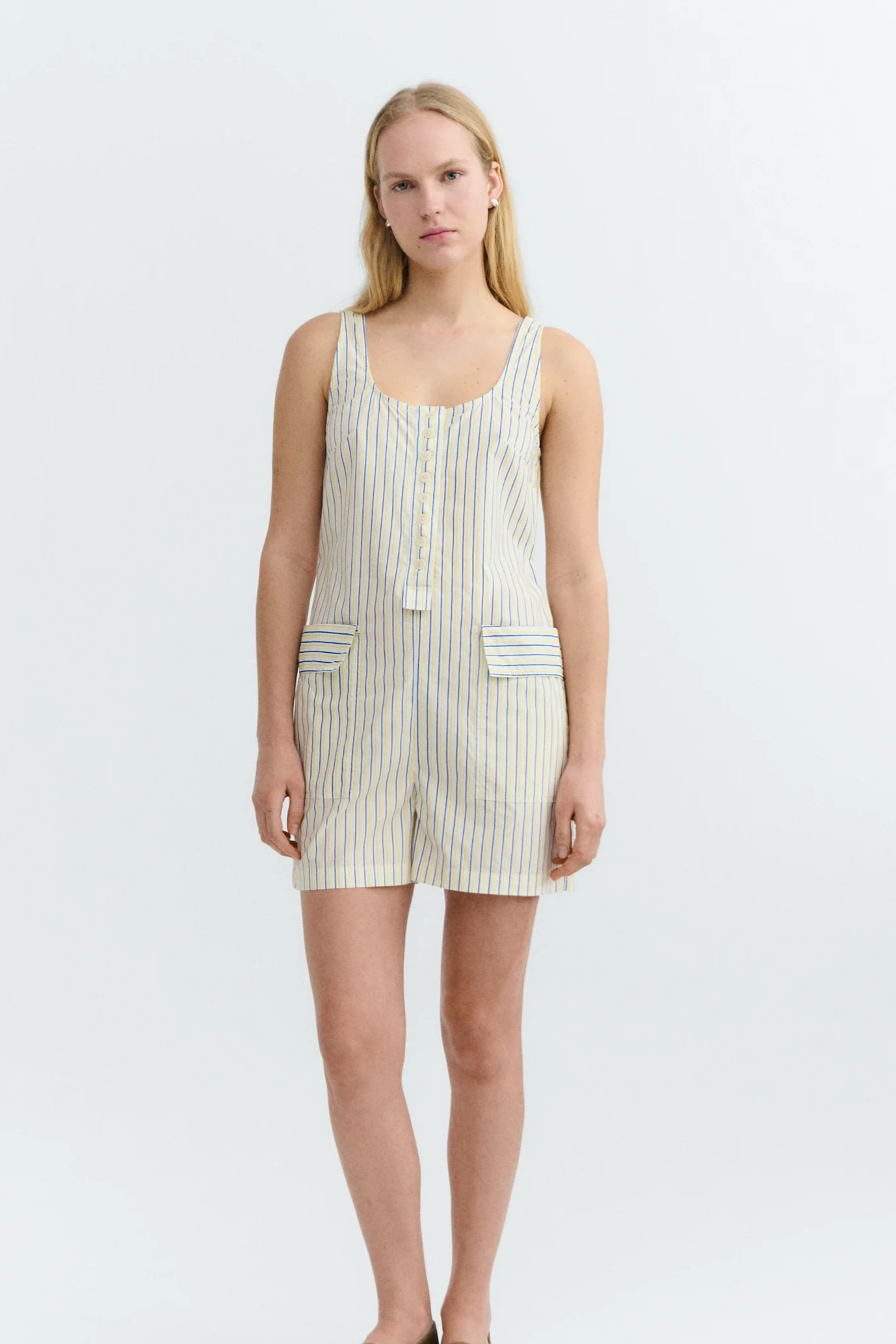 Thinking MU  Jumpsuit Maud Gestreept CrÃ¨me