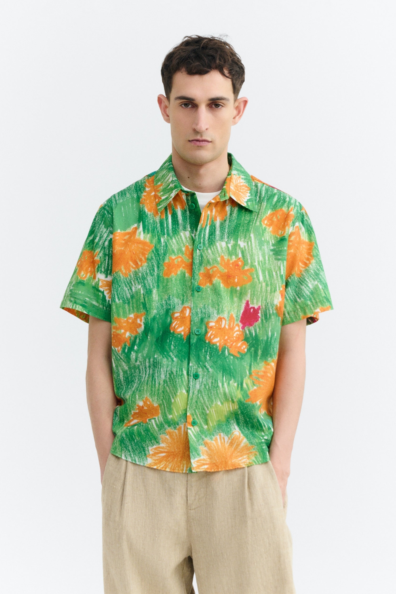 Thinking MU mannen vegan Shirt Paddy Crayon Met Bloemenprint In Groen