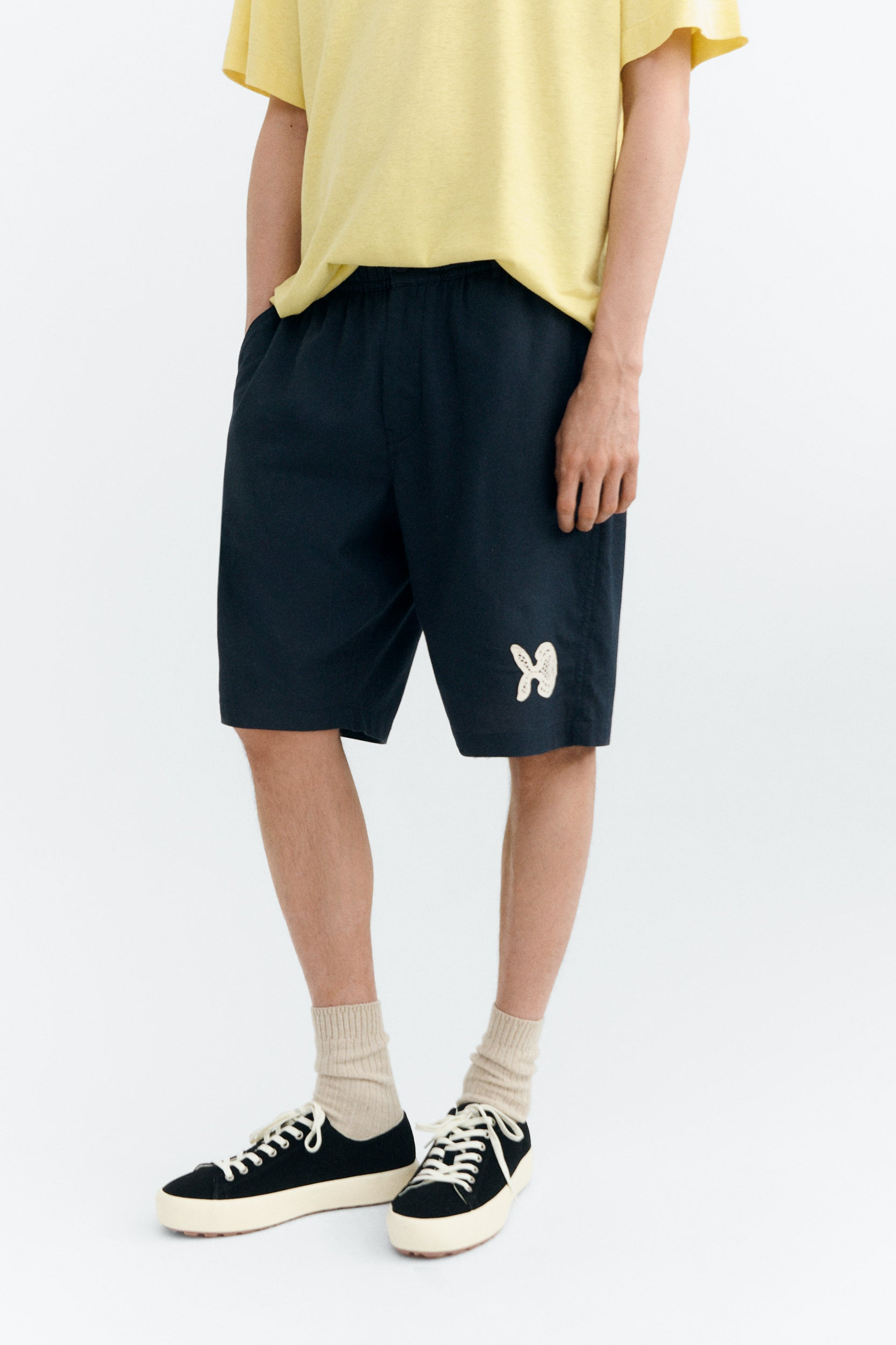 Thinking MU mannen vegan Handgeborduurde Shorts Van Gasper Navy