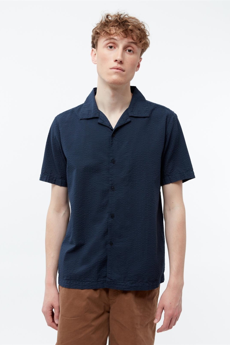 Givn mannen vegan Shirt Korte Mouw Barik Midnight Blue