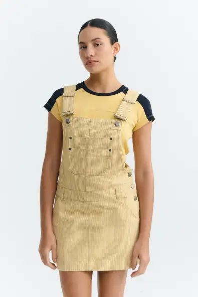 Thinking MU  Jurk Rafaela Pinafore Met Gele Strepen