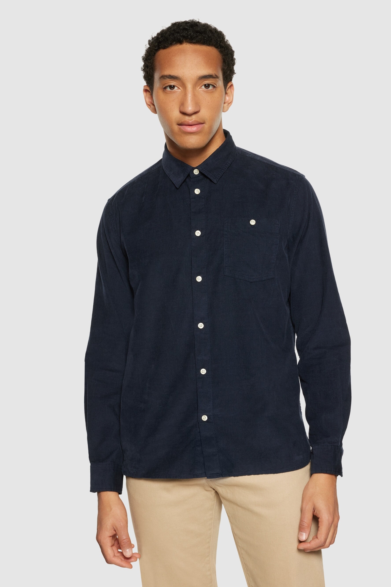 KnowledgeCotton Apparel mannen vegan Overhemd Corduroy Regular Total Eclipse Navy