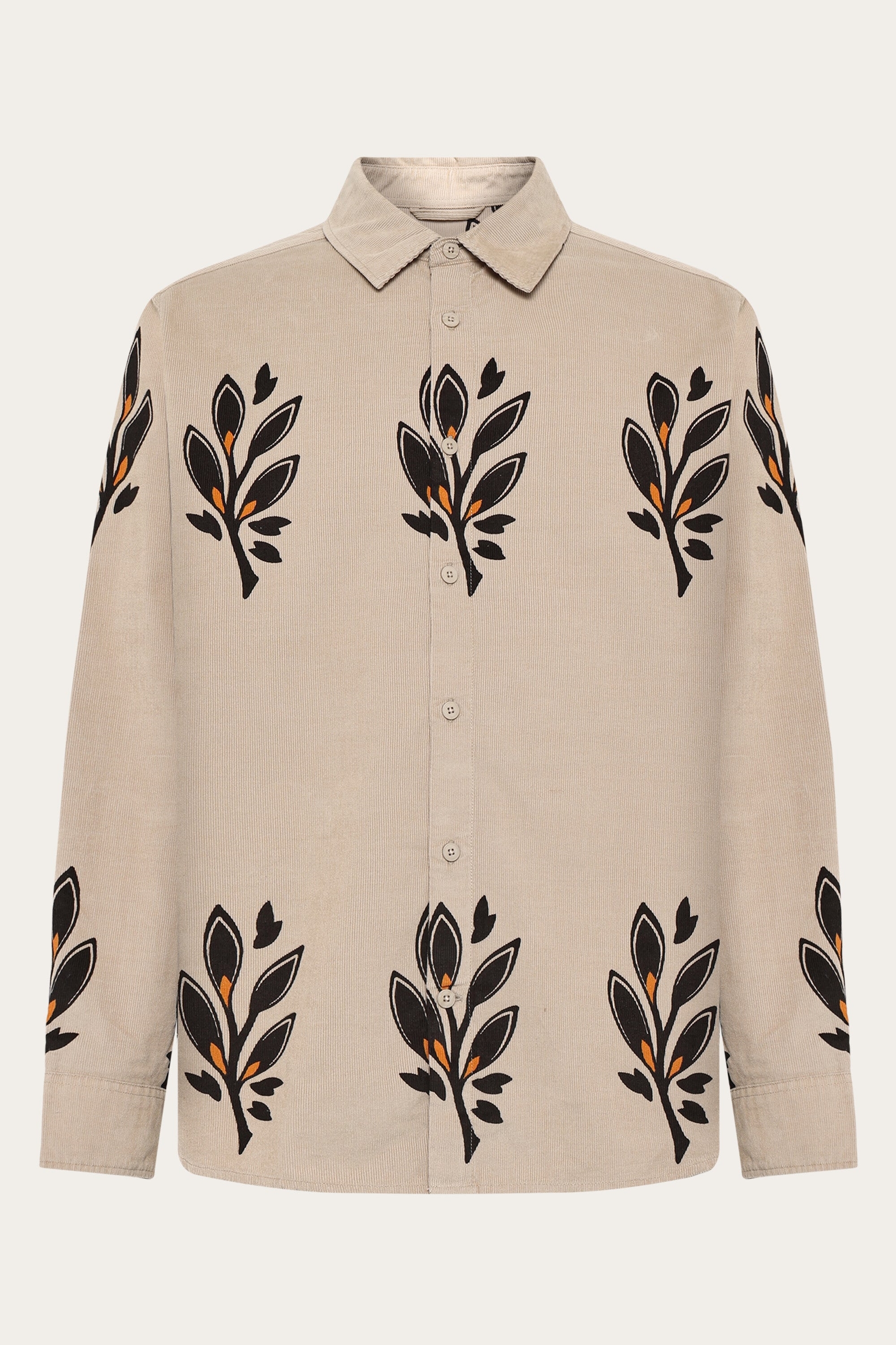 KnowledgeCotton Apparel mannen vegan Overhemd Corduroy Sos Bedrukt Beige