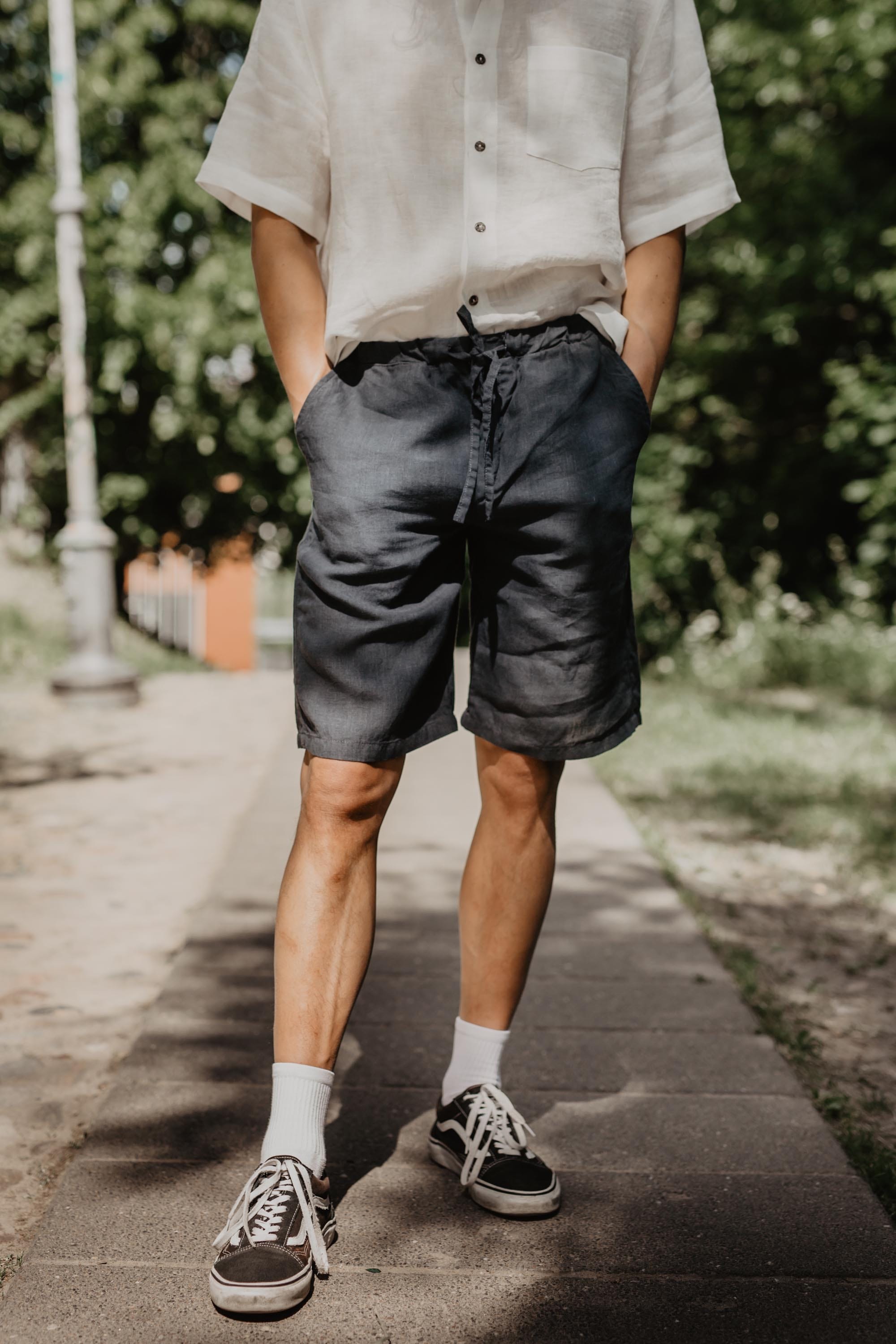 AmourLinen mannen vegan Shorts Klassieke Hermes Charcoal