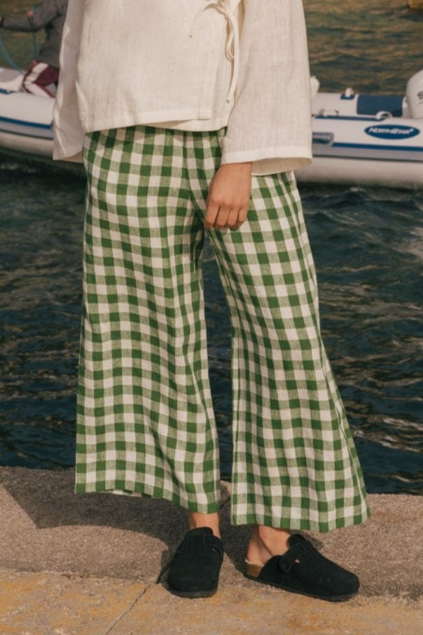 AmourLinen  Broek Tokyo Green Gingham