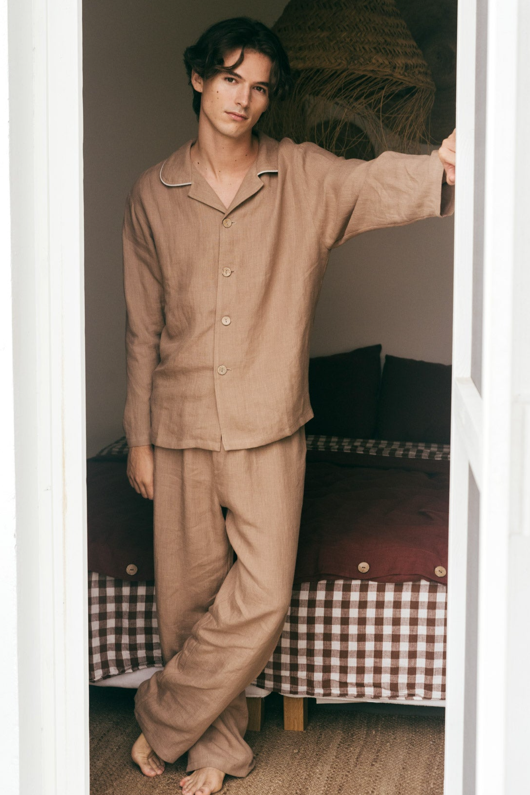 AmourLinen mannen vegan Set Pyjama Klassiek Harry Rosy Bruin