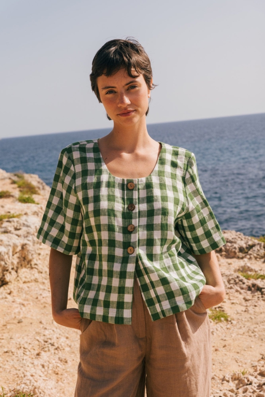 AmourLinen  Top Maeve Groene Gingham