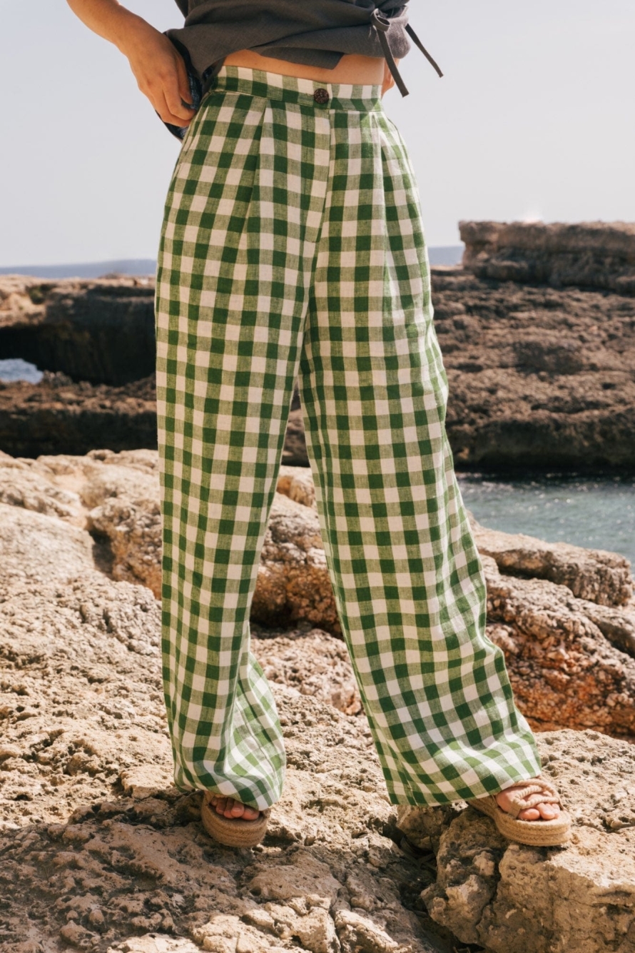 AmourLinen  Broek Lydia Groen Gingham