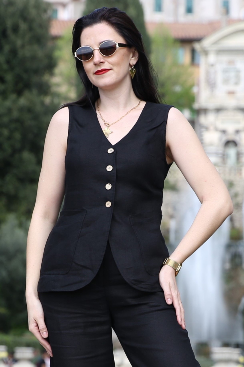 Amber Linen  Gilet Java Zwart