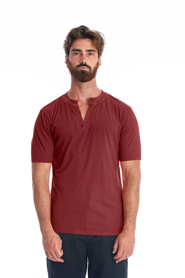 RAVENS VIEW IBIZA mannen vegan Linnen T-Shirt Cruise Donker Granaat