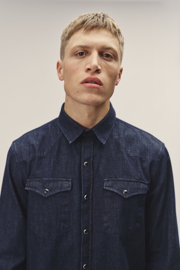 WOTE mannen vegan Denim Overhemd Donkerindigo