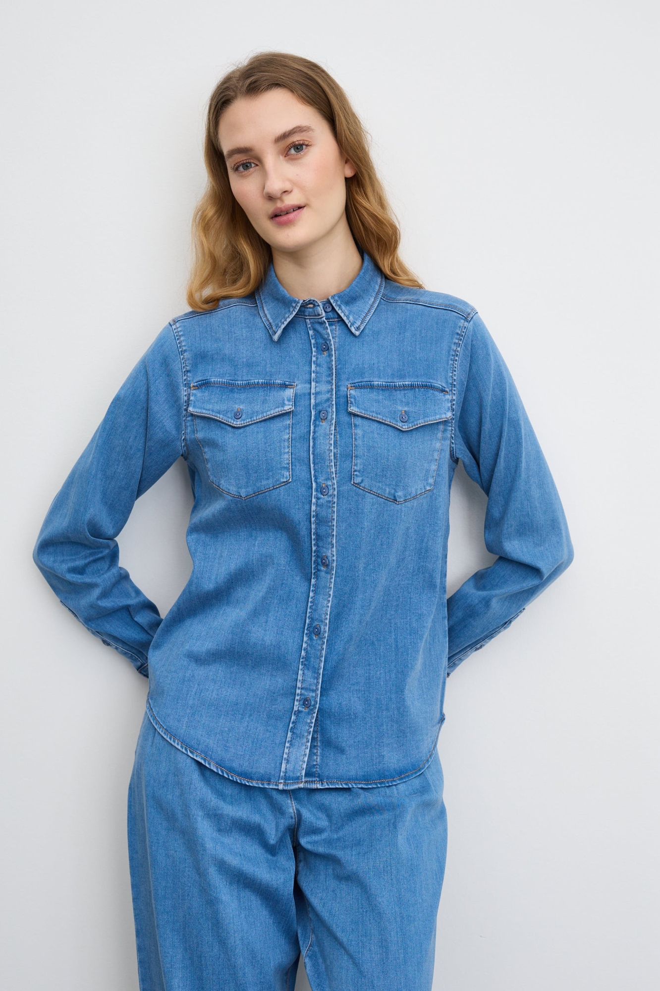 LAURIE  Denim Shirt Vitta Ls Gewassen Blauwe Denim