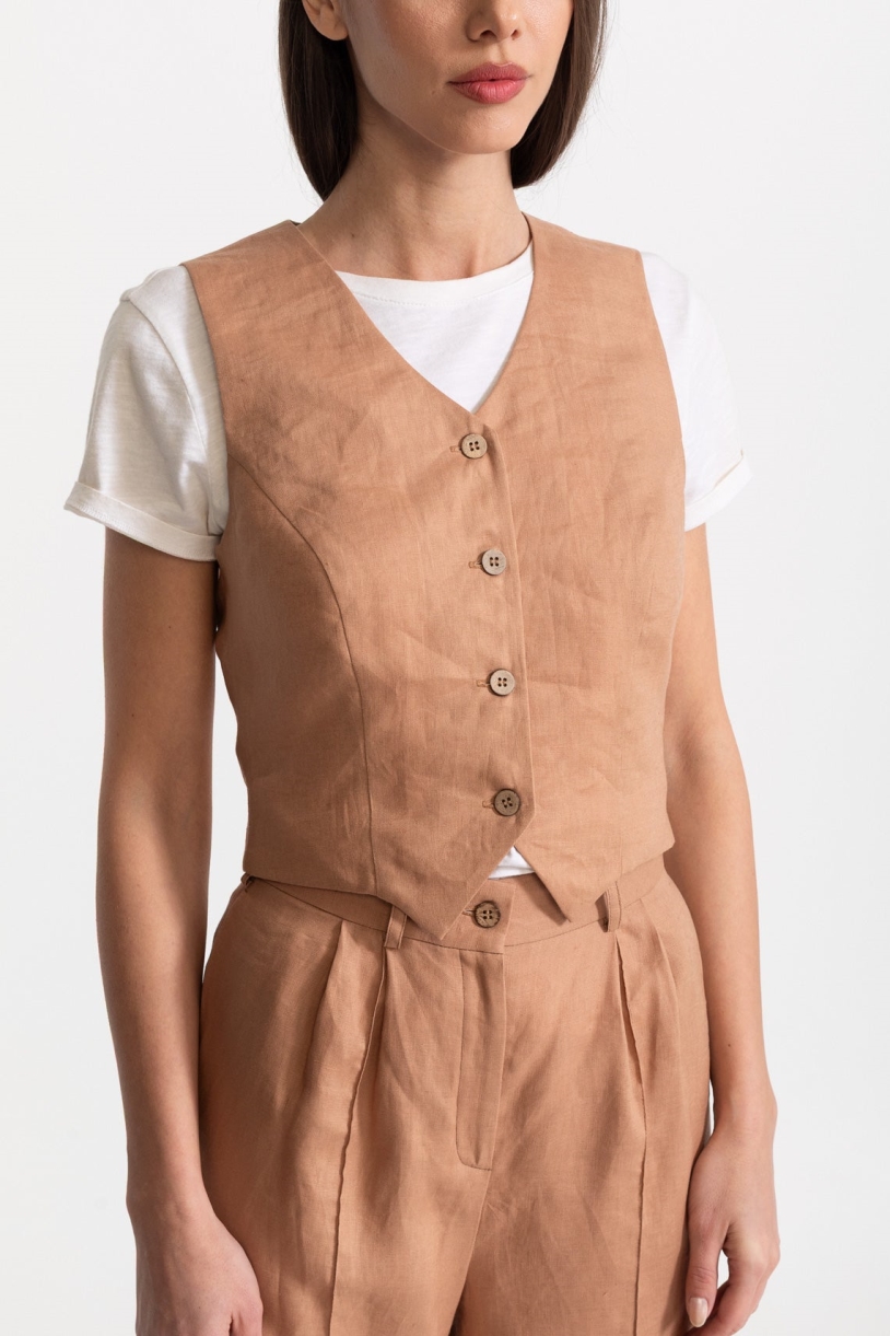 De IONESCU  Gilet Figa Linnen Cappuccino
