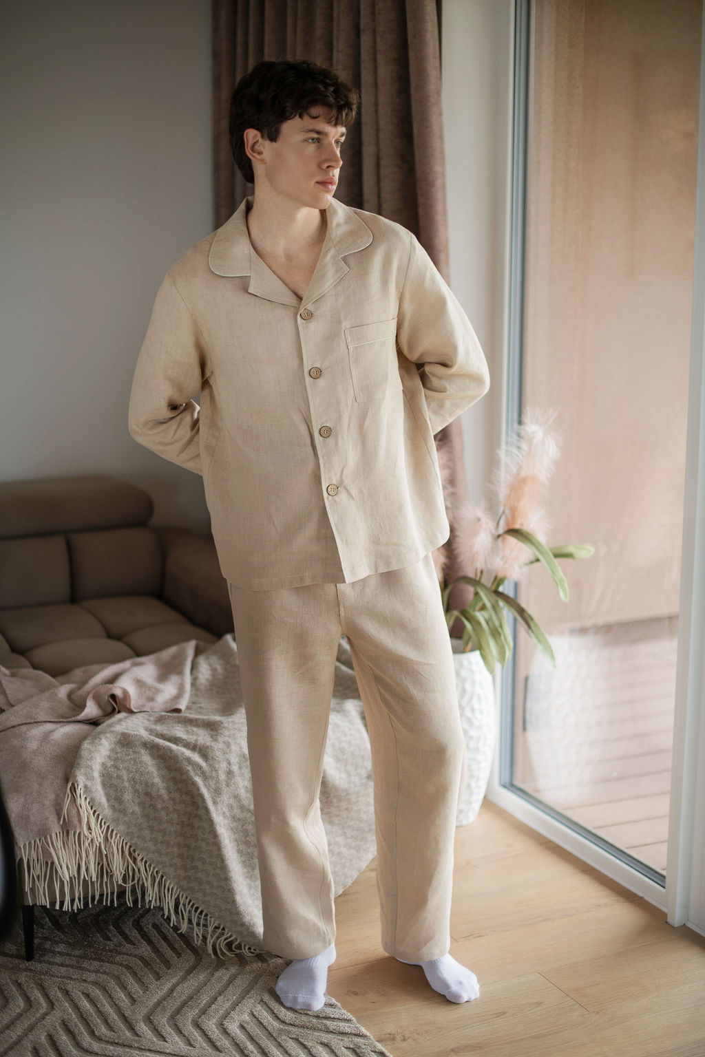Amber Linen mannen vegan Pyjamaset Canada Pale Sand