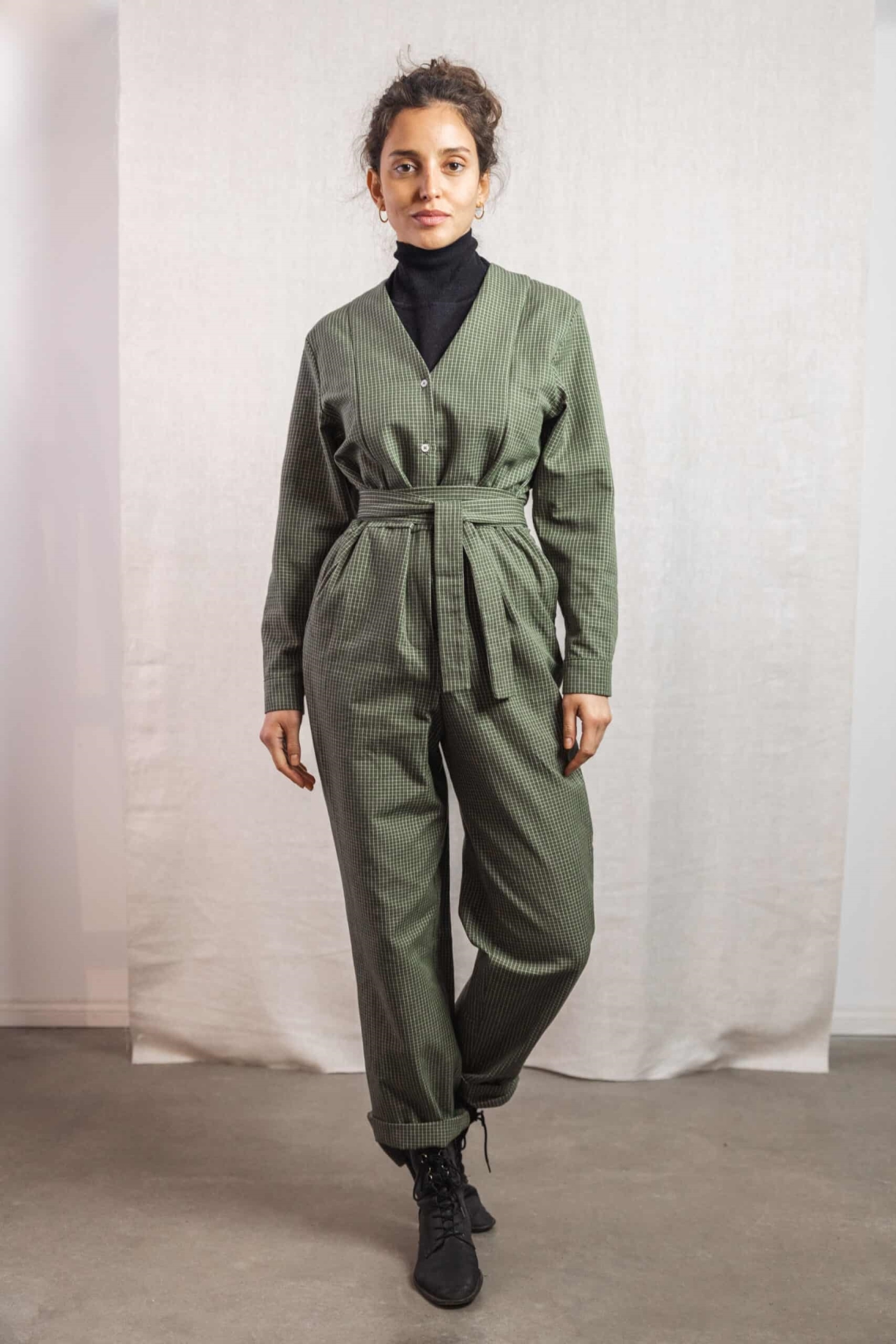 Jyoti Fair Works  Jumpsuit Keerthi Laurel Groene Ruitjes