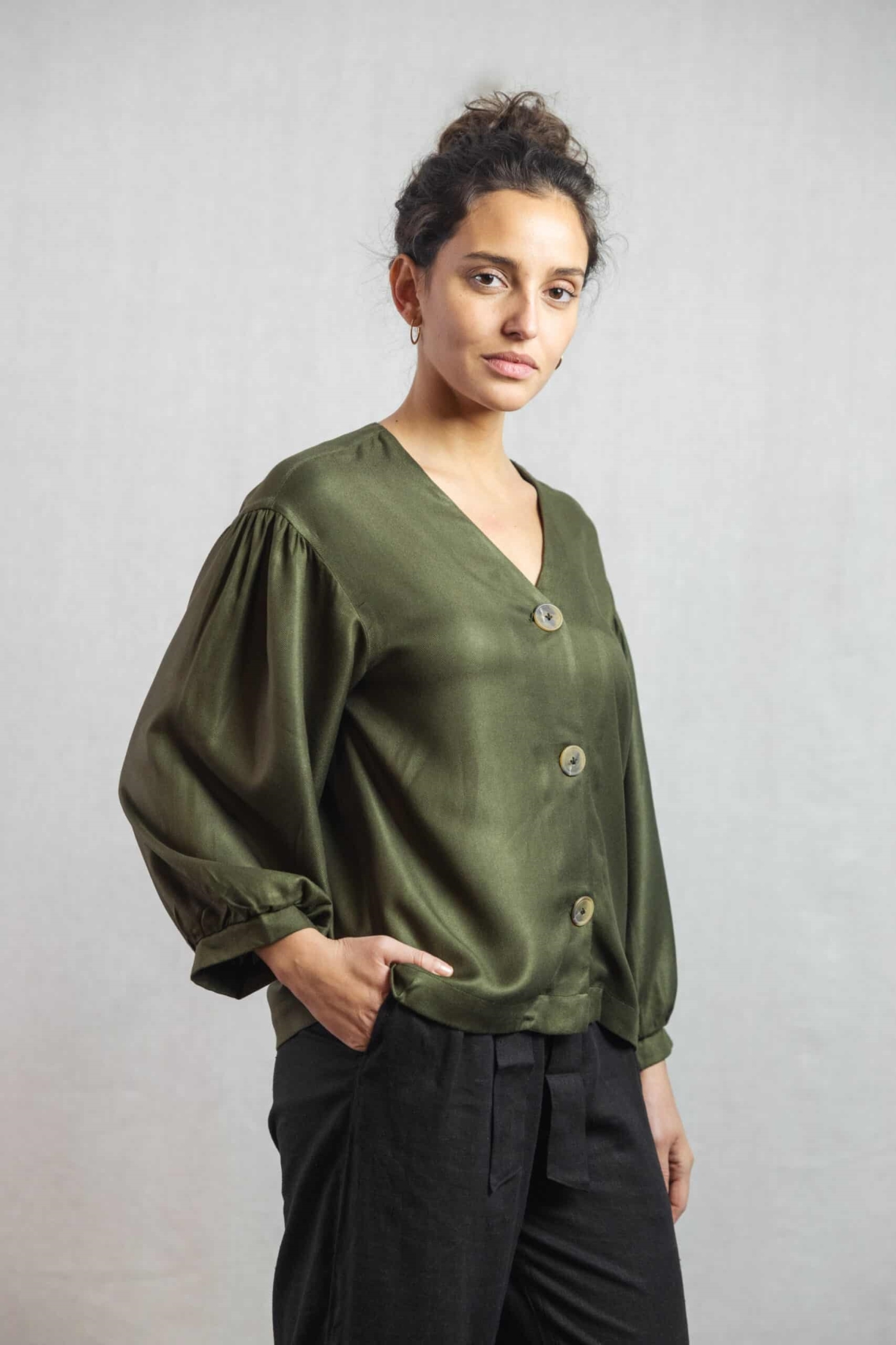 Jyoti Fair Works  Blouse Jamisha Kaki Groen