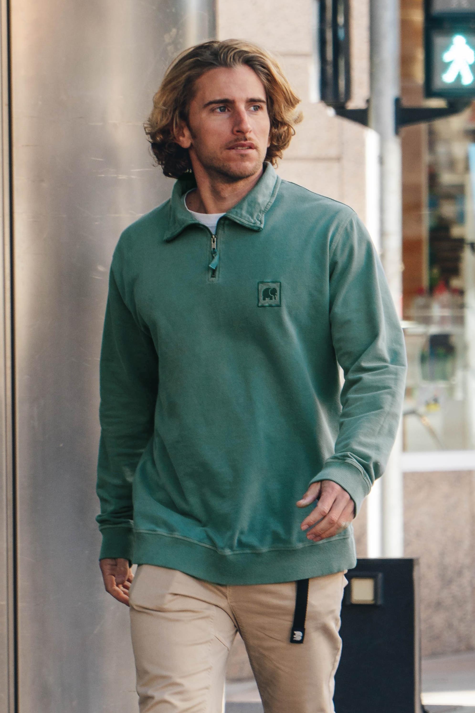 Trendsplant mannen vegan Half Zip-Trui Sauce Bladgroen