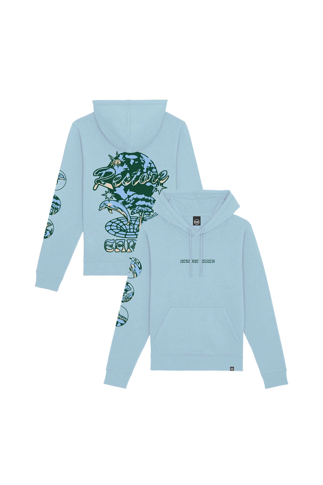 Plant Faced Clothing mannen vegan Hoodie Restore Earth Hemelsblauw