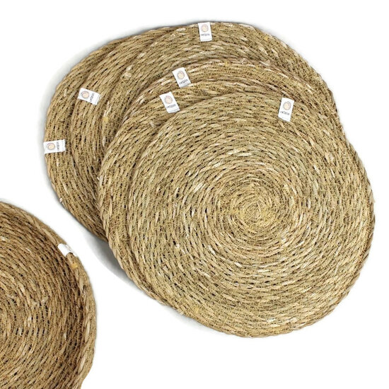 ReSpiin Seagrass Placemats met houder - 6x Natuurlijke placemat 29cm