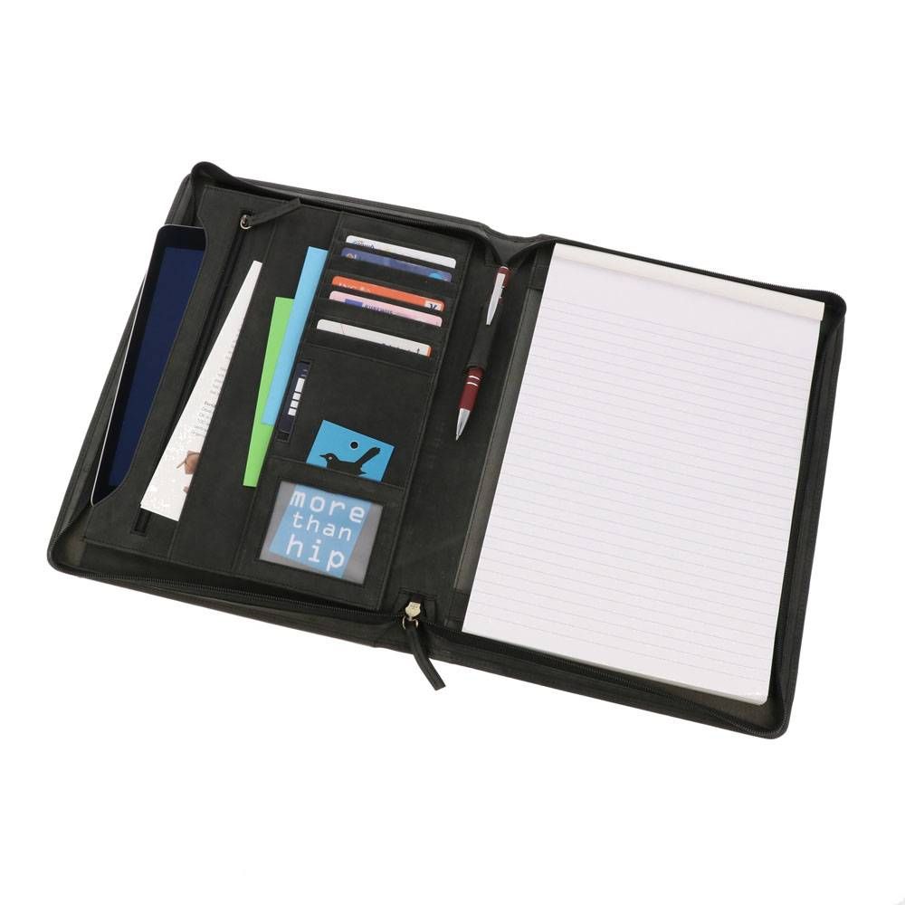 Luxe schrijfmap A4 met met Ipad- of tabletvak van mat zwart vintage ecoleer - Chester