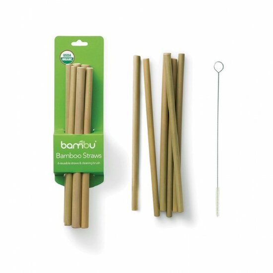 Bambu set rietjes van bamboe met schoonmaakborsteltje.