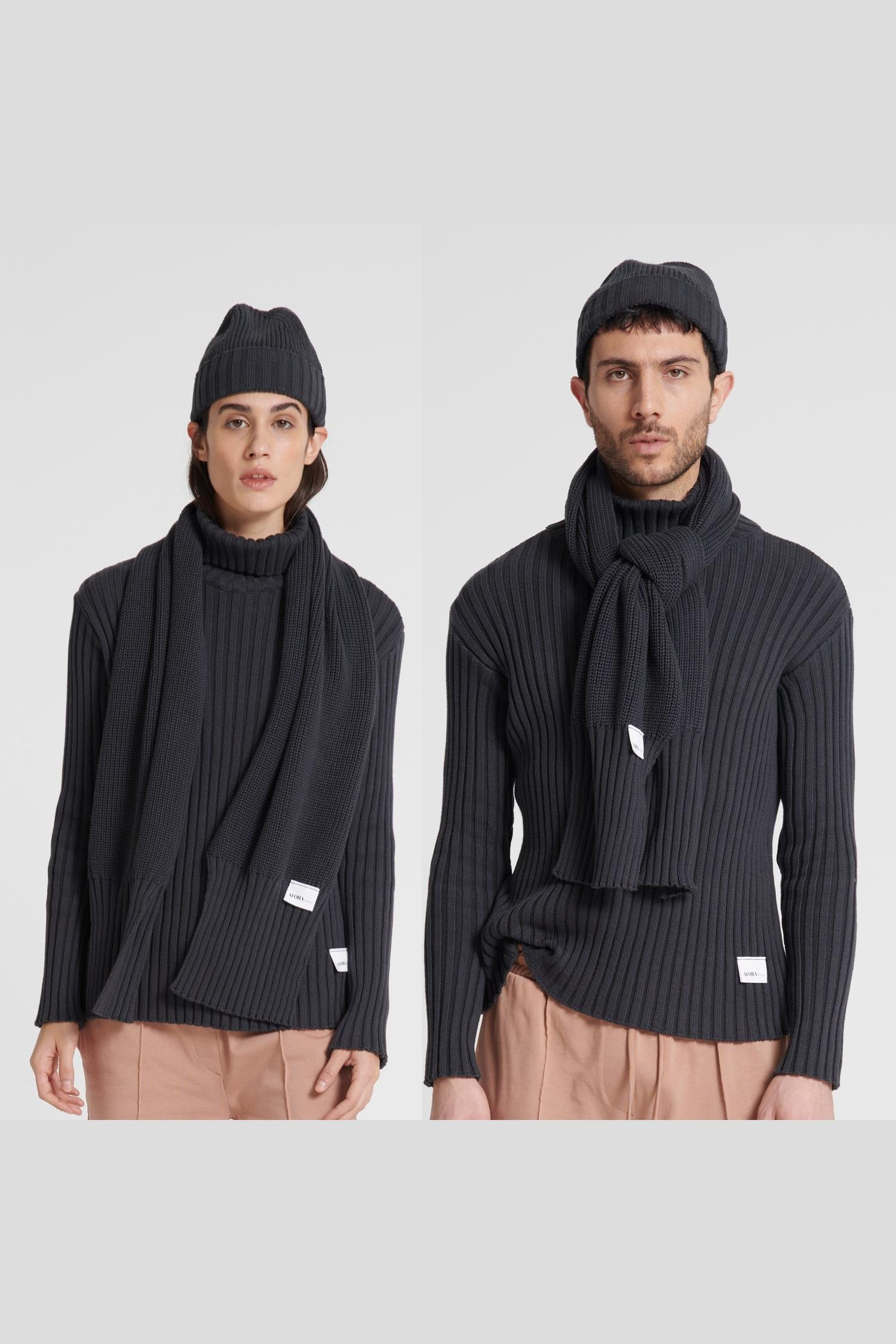 AFORA.WORLD  Trio Gebreide Muts, Sjaal & Trui Donkerblauw